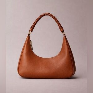 Chic Brown Crescent Faux Leather Shoulder Hand Bag / Hobo with Braided Strap